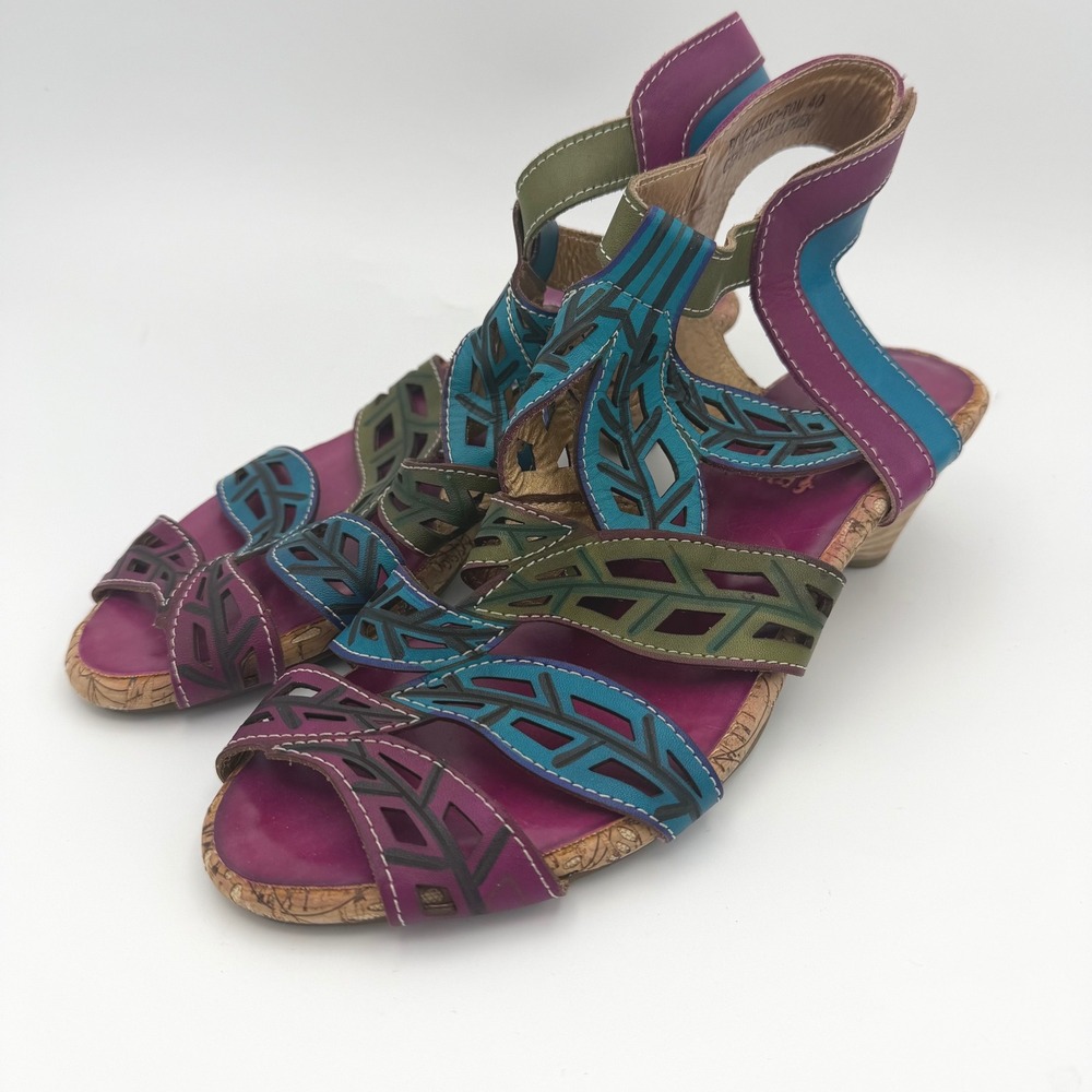 L'Artiste Spring Step Bohochic Womens 40 Sandals Multi-Color Leather Wedge